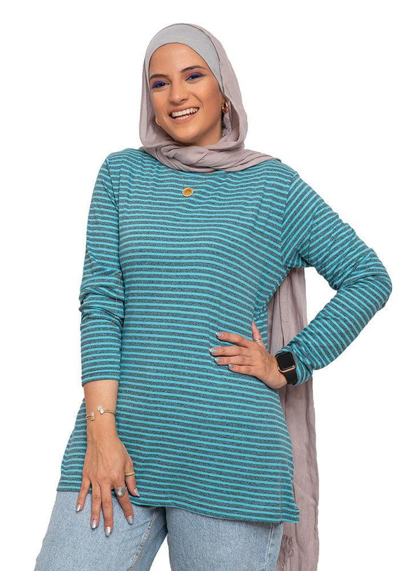 Striped Aqua B - Long - Sleeve - Khotwh