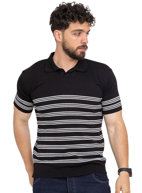 Striped Black F - S.Knit Polo T-shirt - Khotwh