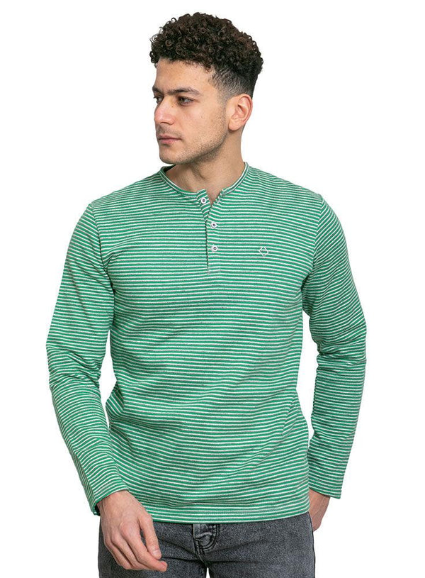 Striped Green Henley - Khotwh