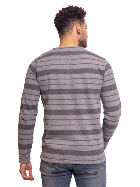 Striped Grey6976 Henley - Khotwh