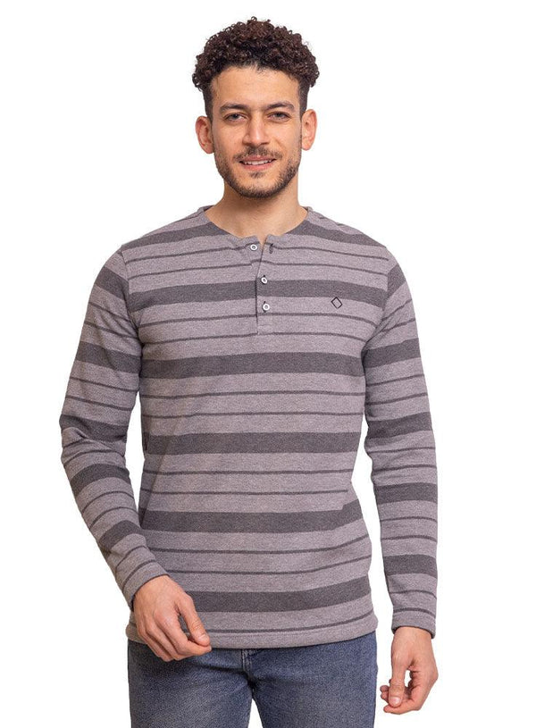 Striped Grey6976 Henley - Khotwh