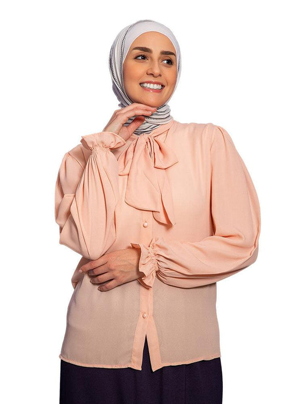 Tan Cornice Cuff Blouse - Khotwh