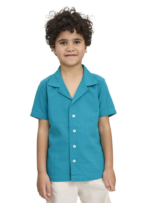 Tile Blue Kids Linen Shirt - Khotwh
