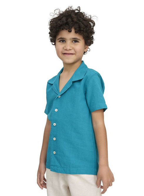 Tile Blue Kids Linen Shirt - Khotwh