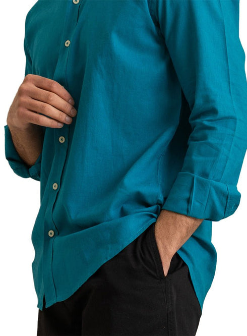 Tile Blue Linen Shirt - Khotwh