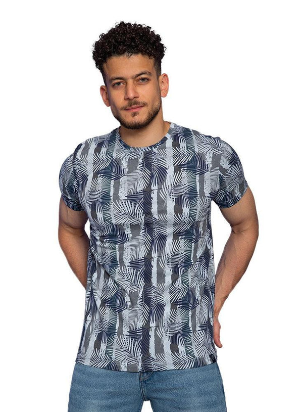 Tree - Baby Blue Printed Round T-Shirt - Khotwh