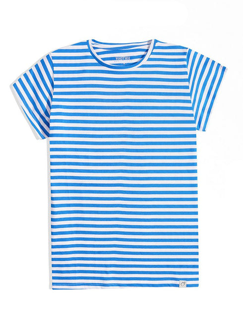Turquoise Striped Short - Sleeve - Khotwh