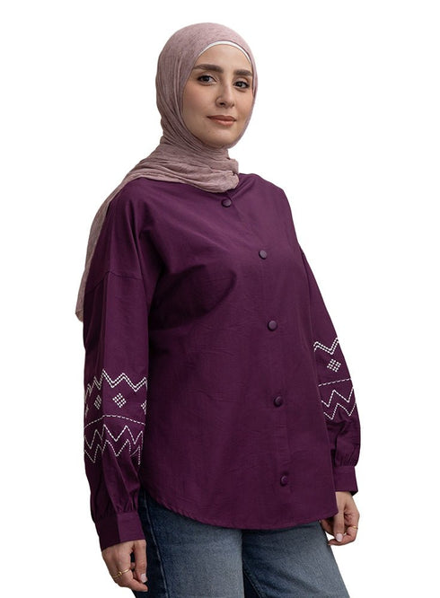 Violet Embroidered Poplin Shirt - Khotwh