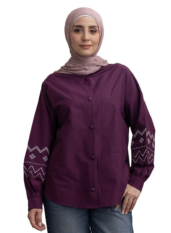 Violet Embroidered Poplin Shirt - Khotwh