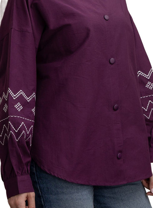 Violet Embroidered Poplin Shirt - Khotwh