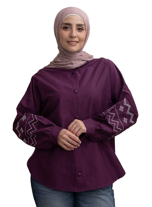 Violet Embroidered Poplin Shirt - Khotwh