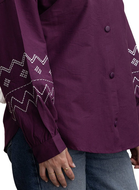 Violet Embroidered Poplin Shirt - Khotwh