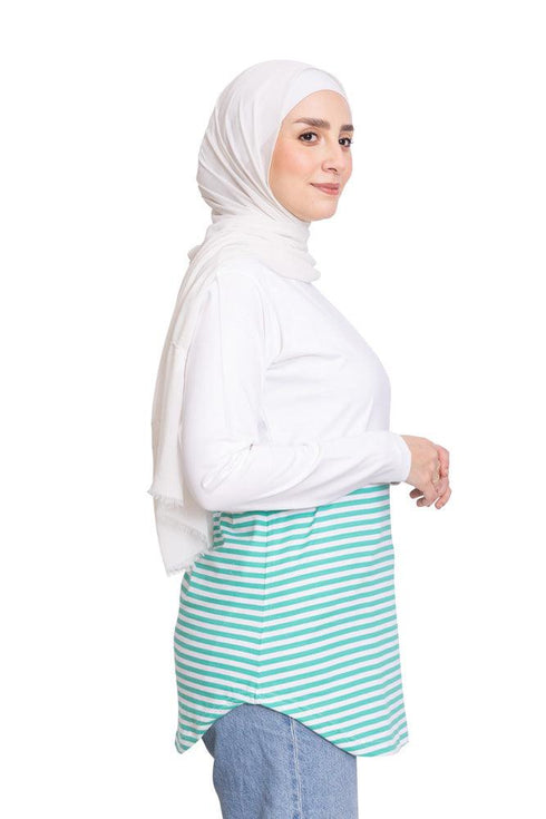 Vivid Green Half Striped Long - Sleeve - Khotwh