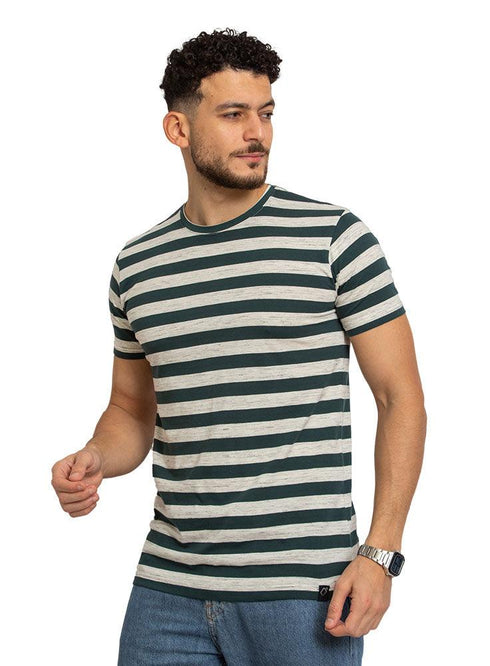 W - Cilantro Striped Round T-shirt - Khotwh
