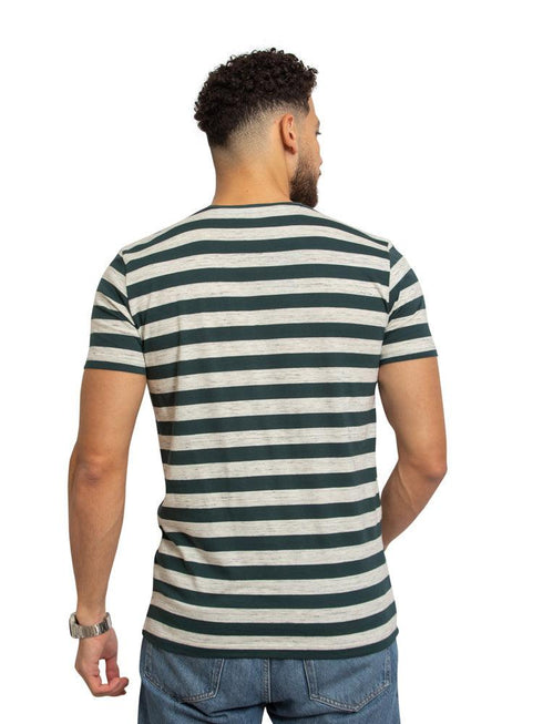 W - Cilantro Striped Round T-shirt - Khotwh