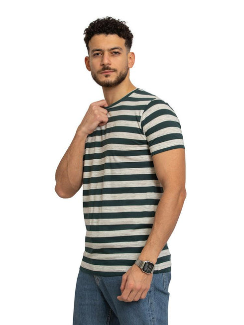 W - Cilantro Striped Round T-shirt - Khotwh