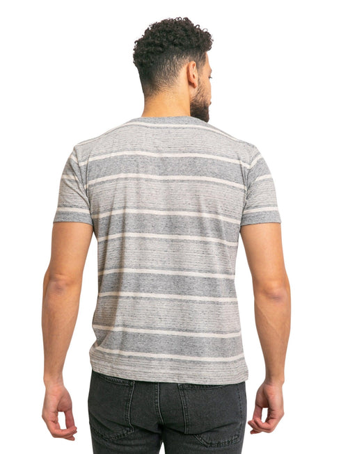 W - Grey Striped Round T-shirt - Khotwh