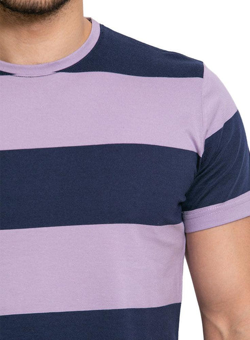 W - Lavender Striped Round T-shirt - Khotwh