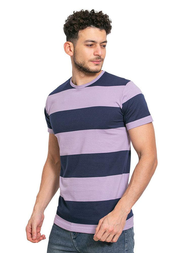 W - Lavender Striped Round T-shirt - Khotwh