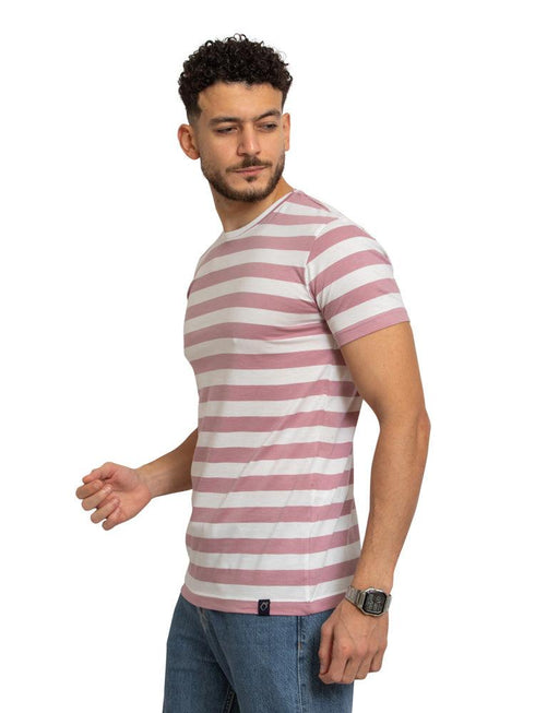 W - Lilac Striped Round T-shirt - Khotwh