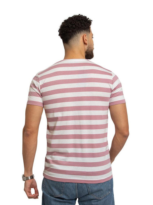 W - Lilac Striped Round T-shirt - Khotwh