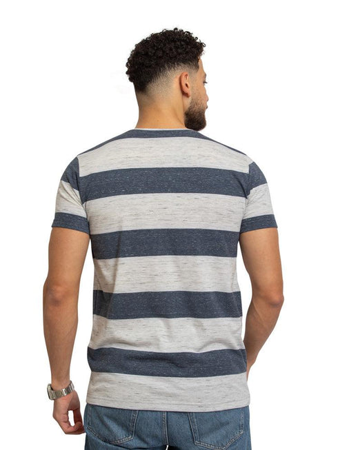 W - M.Blue Striped Round T-shirt - Khotwh