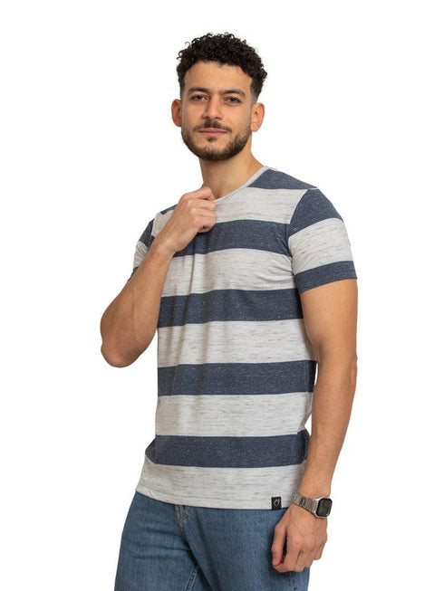 W - M.Blue Striped Round T-shirt - Khotwh
