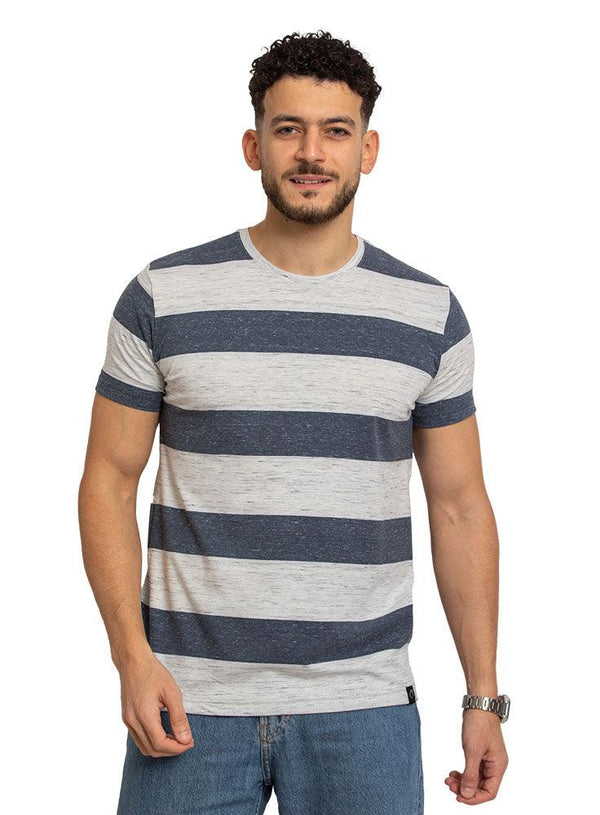 W - M.Blue Striped Round T-shirt - Khotwh
