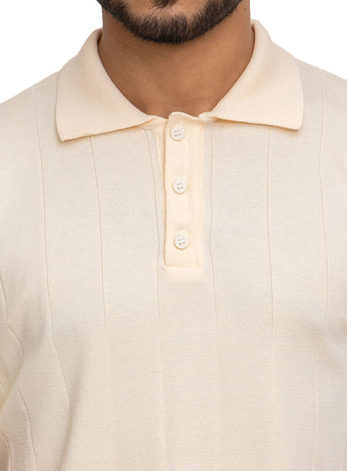 تي شيرت تريكو بولو مطبوع - تصميم 1007- أوف وايت