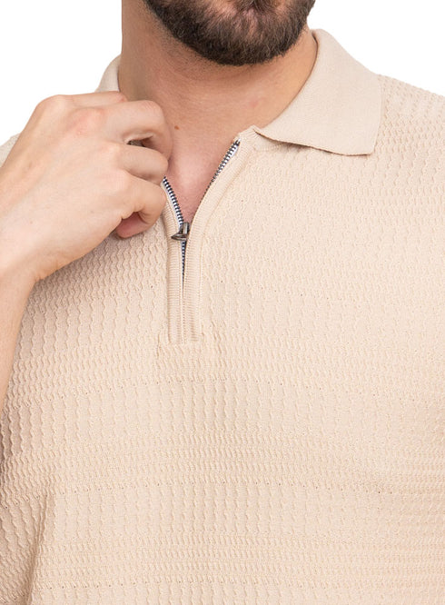 تي شيرت تريكو بولو مطبوع - تصميم 1013- بيج