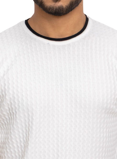 تي شيرت تريكو بولو مطبوع - تصميم 1012- أبيض
