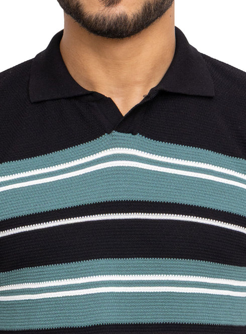 Black Design 01005Knit Polo Neck-T-Shirt