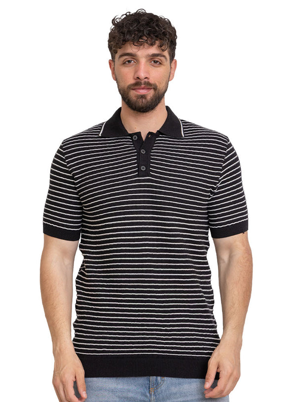 تي شيرت بولو مضفر - تصميم 1004 -أسود