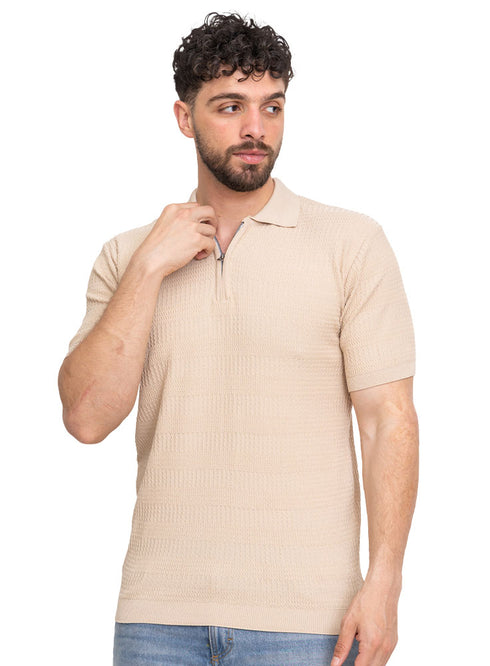 تي شيرت تريكو بولو مطبوع - تصميم 1013- بيج