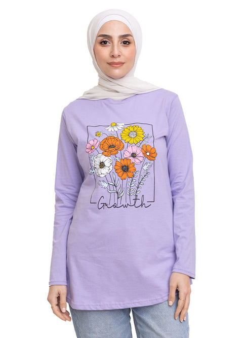 تي شيرت كم طويل مطبوع -ليلا- تصميم7