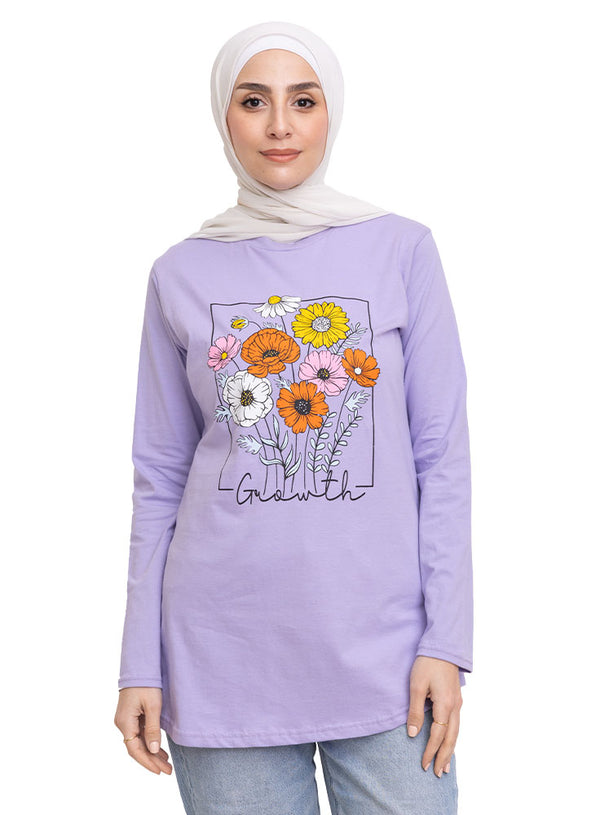 تي شيرت كم طويل مطبوع -ليلا- تصميم7