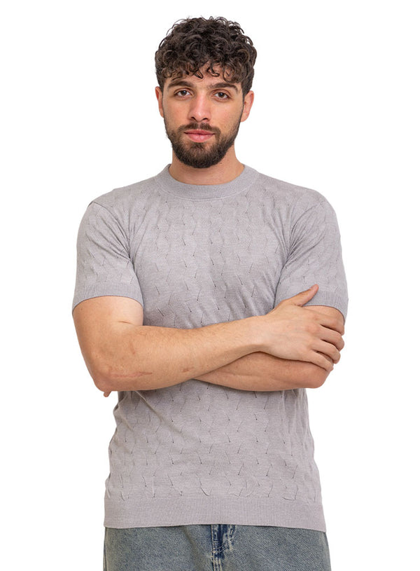 تي شيرت برقبة دائرية مضفر- تصميم 1174 -سيلفر