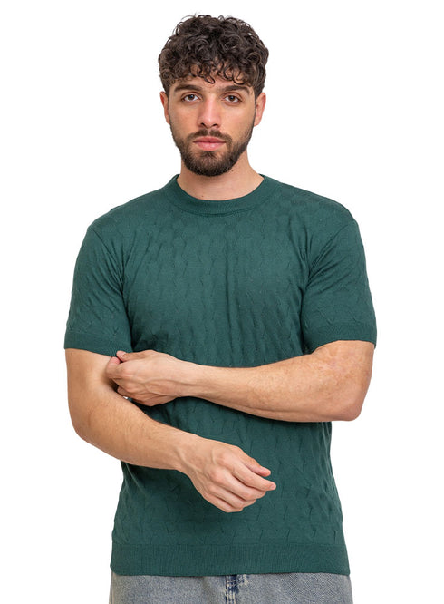 تي شيرت برقبة دائرية مضفر- تصميم 1174 -أخضر