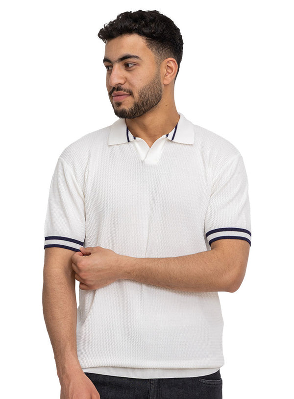 White Design 01003Knit Polo Neck-T-Shirt