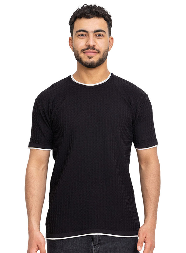 تي شيرت تريكو بولو مطبوع - تصميم 1012- اسود