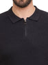 Black Design 7527Knit Polo Neck Zipper-T-Shirt