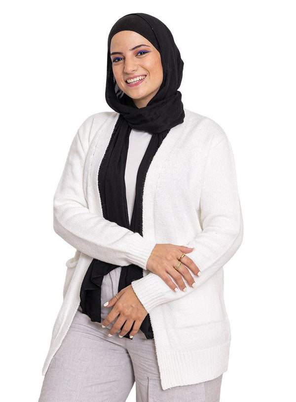 White Basic Pocket Cardigan - Khotwh