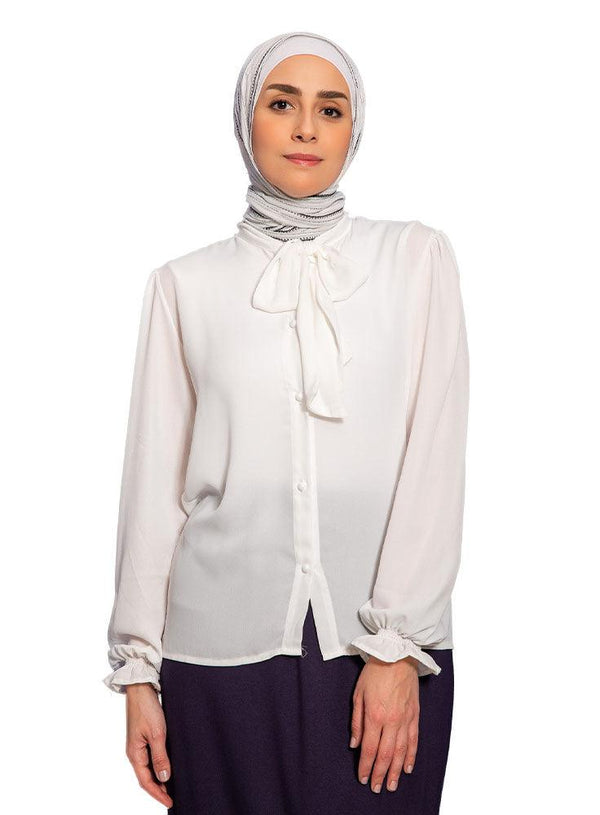 White Cornice Cuff Blouse - Khotwh