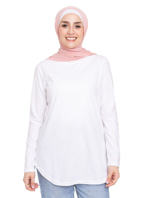 White Curved Long - Sleeve - Khotwh