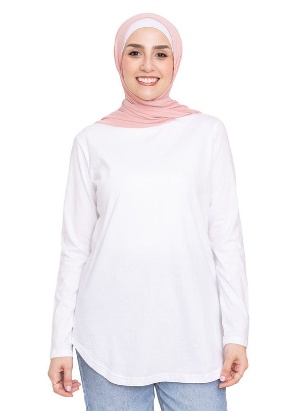 White Curved Long - Sleeve - Khotwh