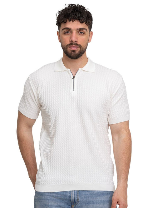 White Design 01011Knit Polo Neck Zipper - T-Shirt - Khotwh