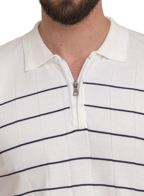 White Design 01039Knit Polo Neck Zipper - T-Shirt - Khotwh
