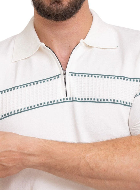 White Design 1023Knit Polo Neck Zipper - T-Shirt - Khotwh