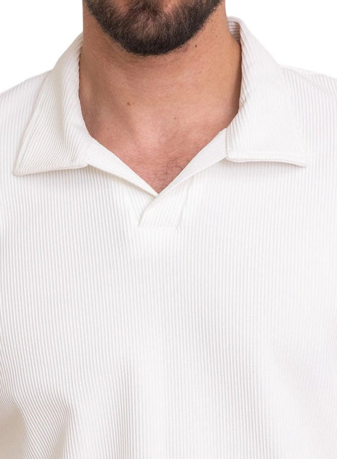 White - Design 2 Jacquard Polo Neck T-Shirt - Khotwh