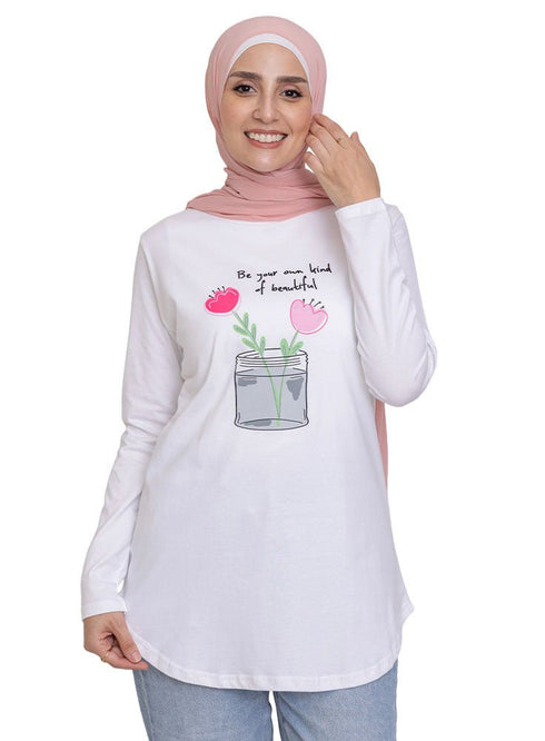 White - Design 26 Printed Long - Sleeve - Khotwh